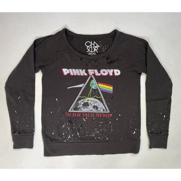 Chaser Pink Floyd Graphic Sweatshirt Women XS Black Distressed Paint Splatter - Picture 1 of 5